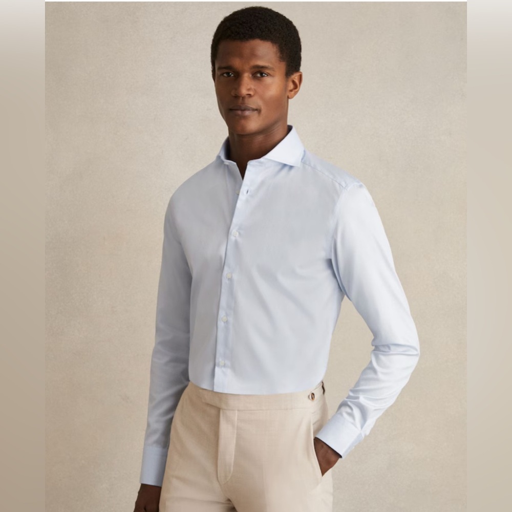 Reiss Slim Fit Two-Fold Cotton Shirt- Soft Blue Medium